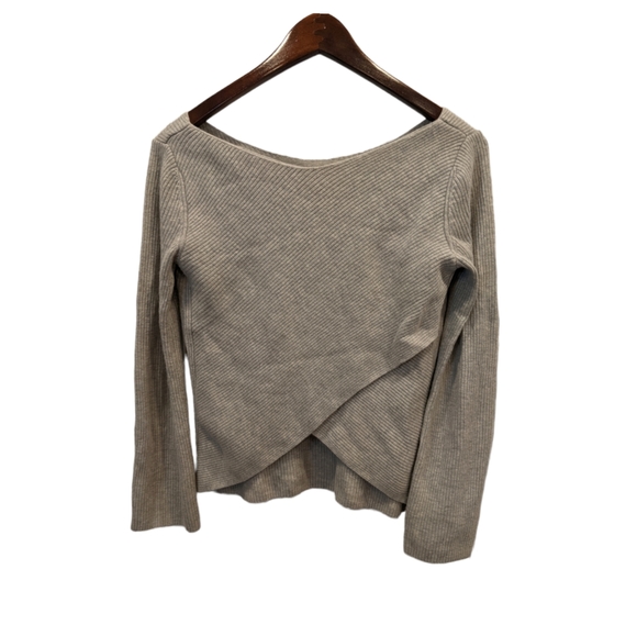 Aritzia Babaton Kitano Grey Boatneck Back-Wrap Ribbed Wool Blend Sweater Size S - Picture 5 of 15